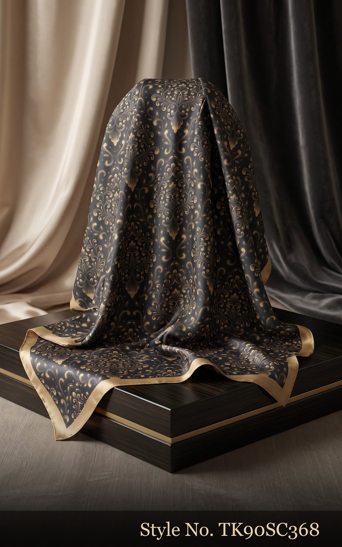 Grey Paisley Scarf with Ivory and Yellow Border – TK90SC368