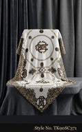 Ivory Scarf with Repeating Grey Medallions – TK90SC371