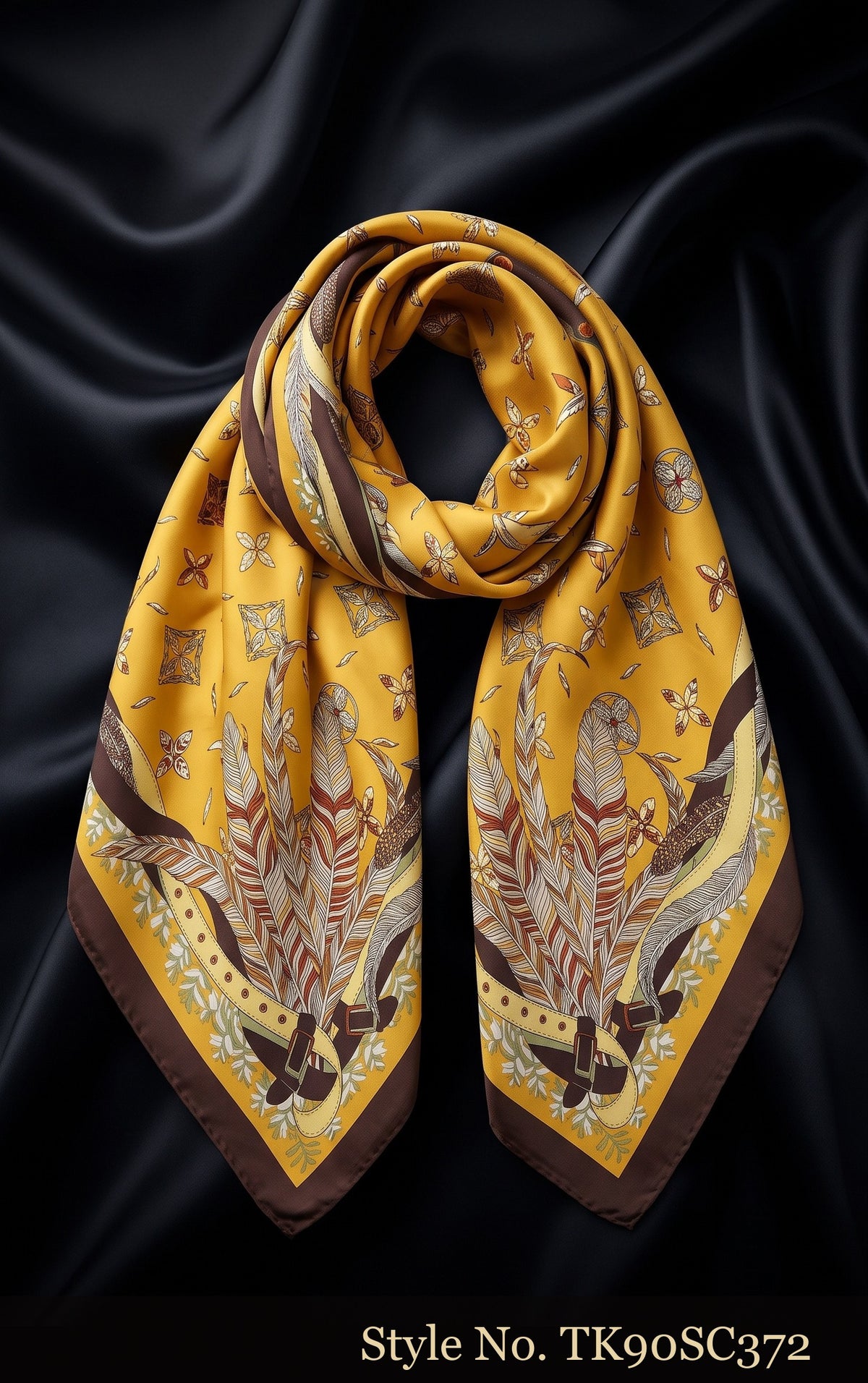 Bright Yellow Scarf with Blue Geometric Medallions – TK90SC372