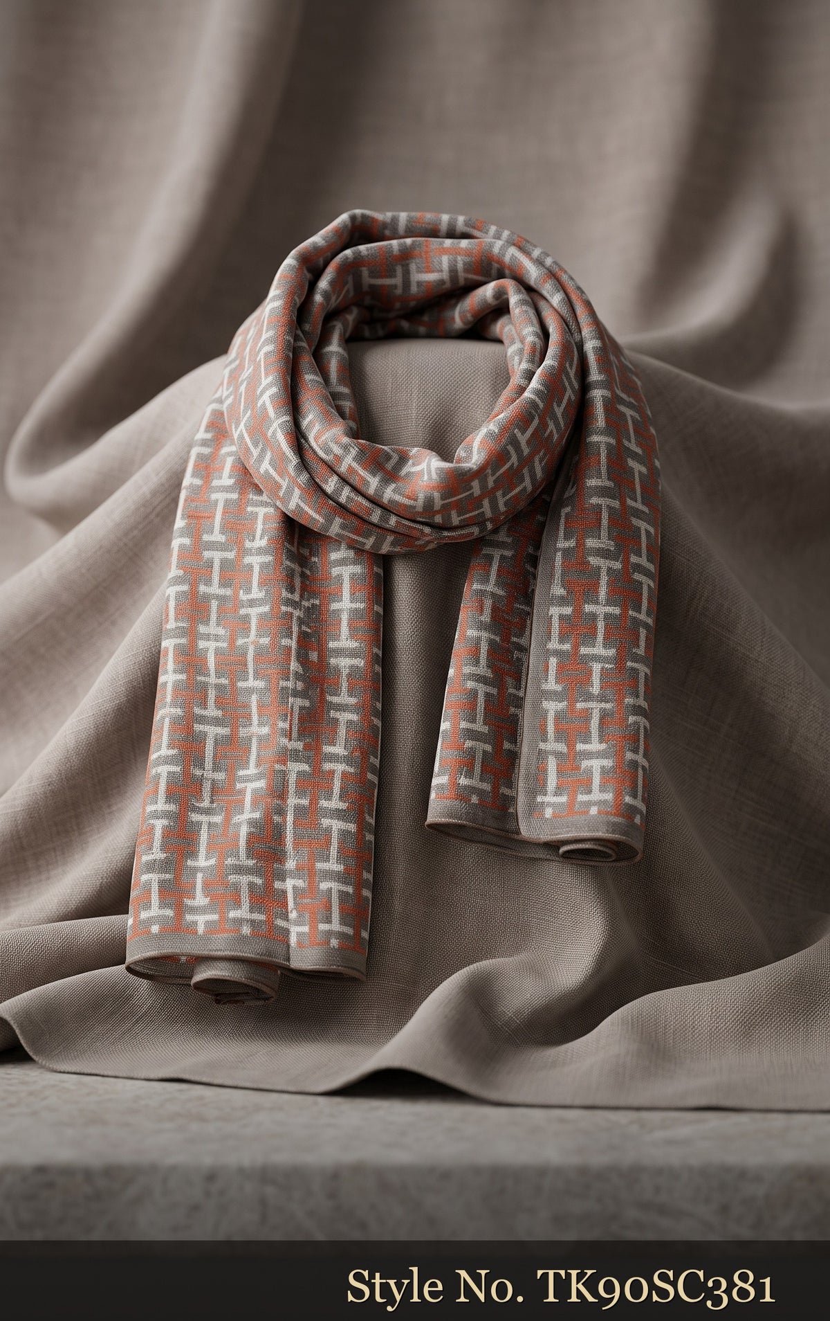 Blush Beige Scarf with Fine Diagonal Lattice Print – TK90SC381