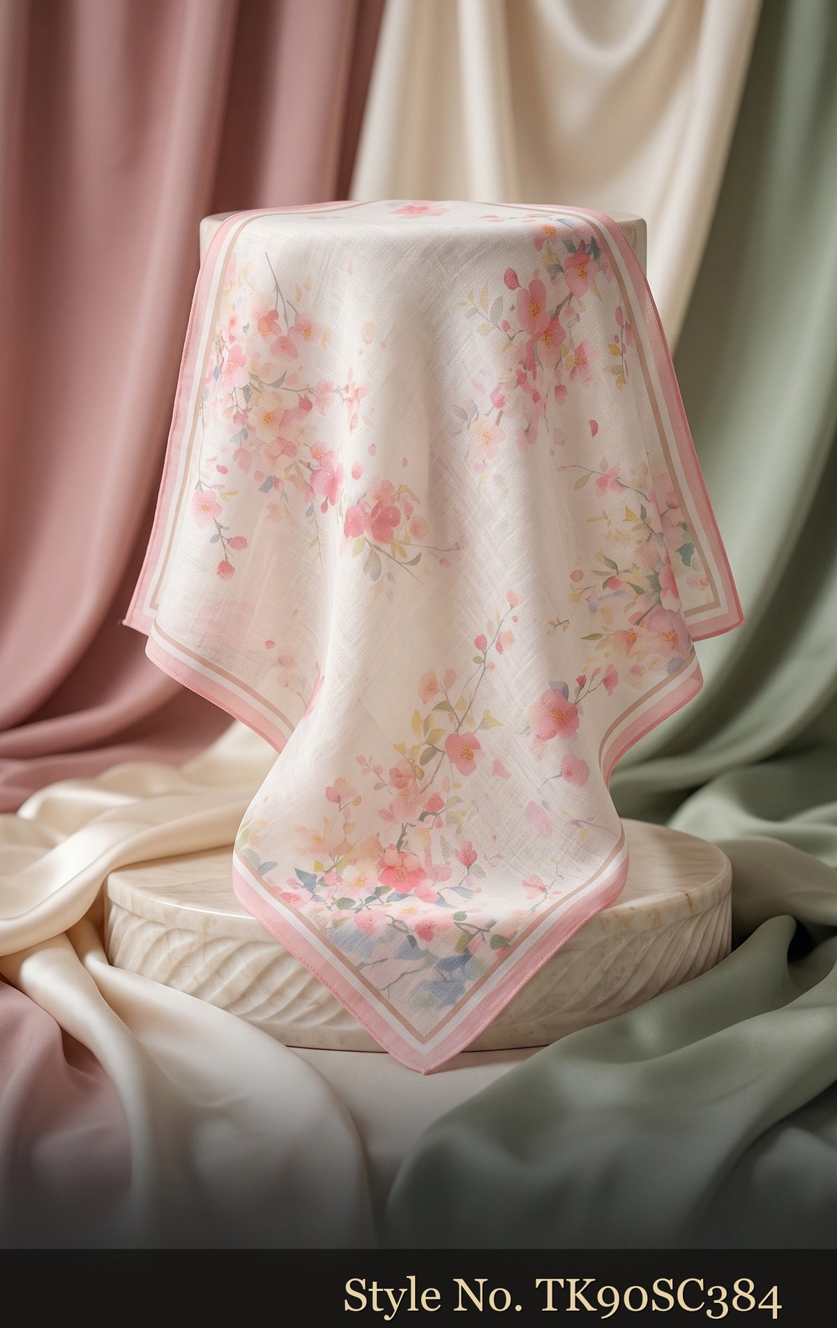 Pale Blue Scarf with Pink Watercolor Florals – TK90SC384