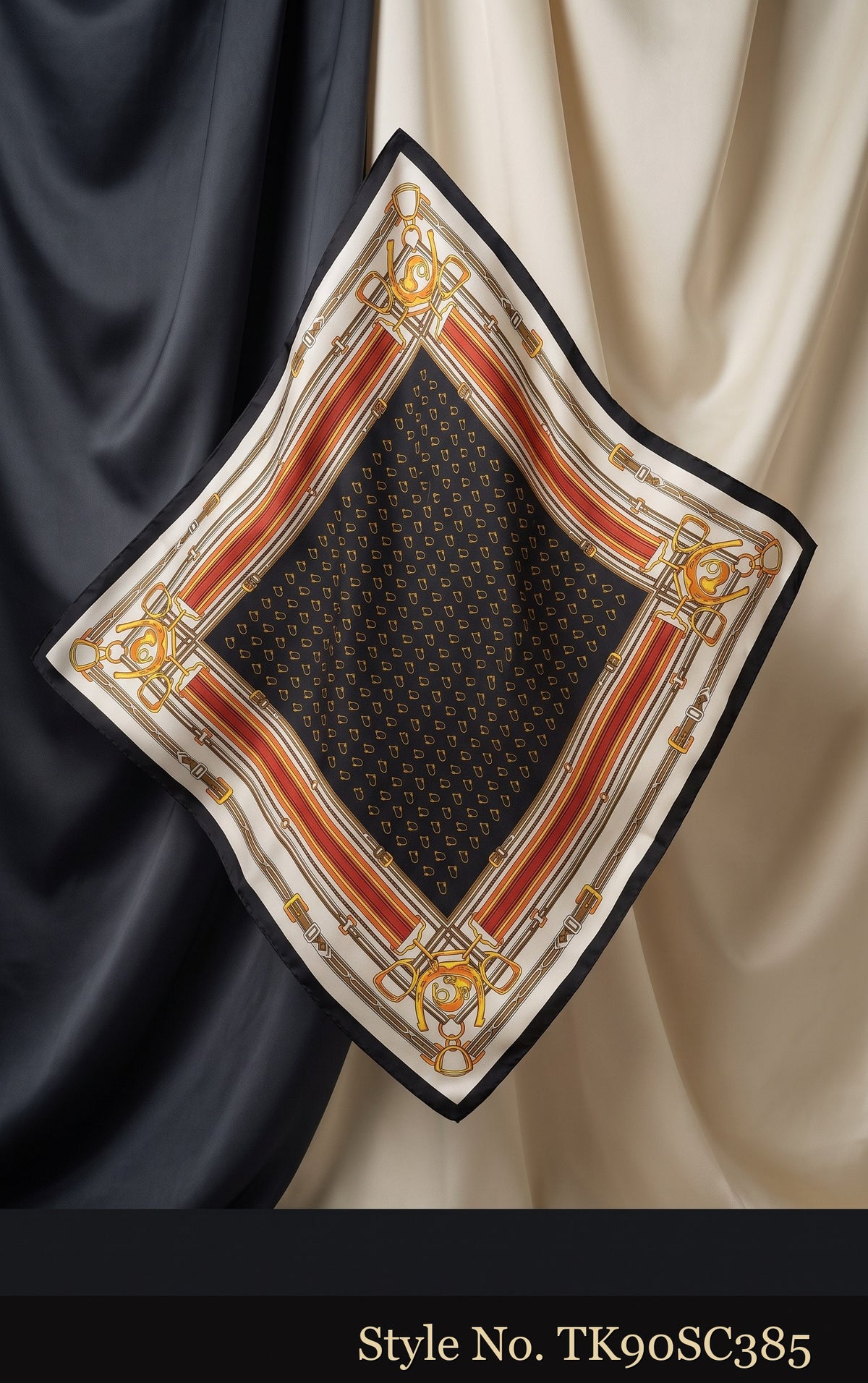 Charcoal Dotted Scarf with Orange and Gold Frame – TK90SC385