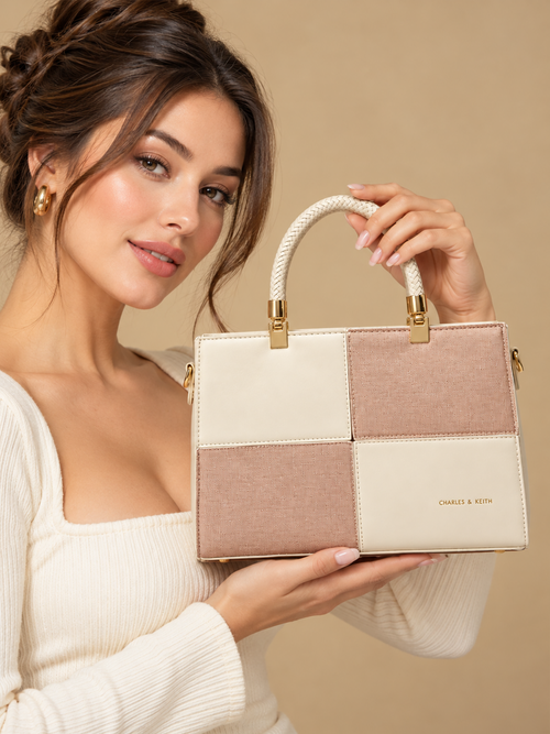 Beige and Pink Color-Block Tote | BAGZZ051