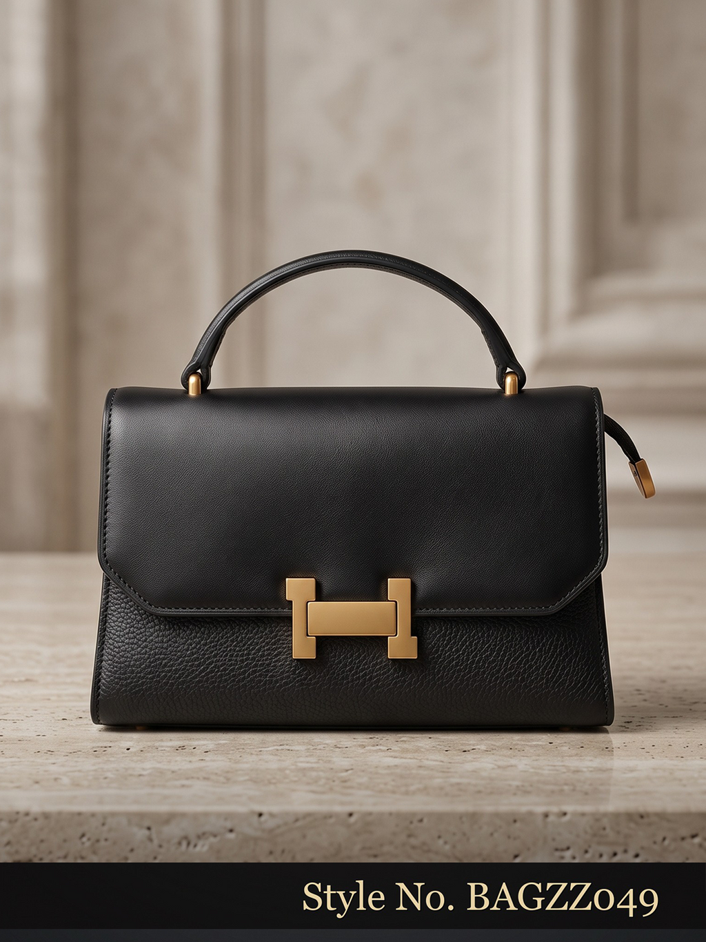 Black Structured Clasp Handbag | BAGZZ049
