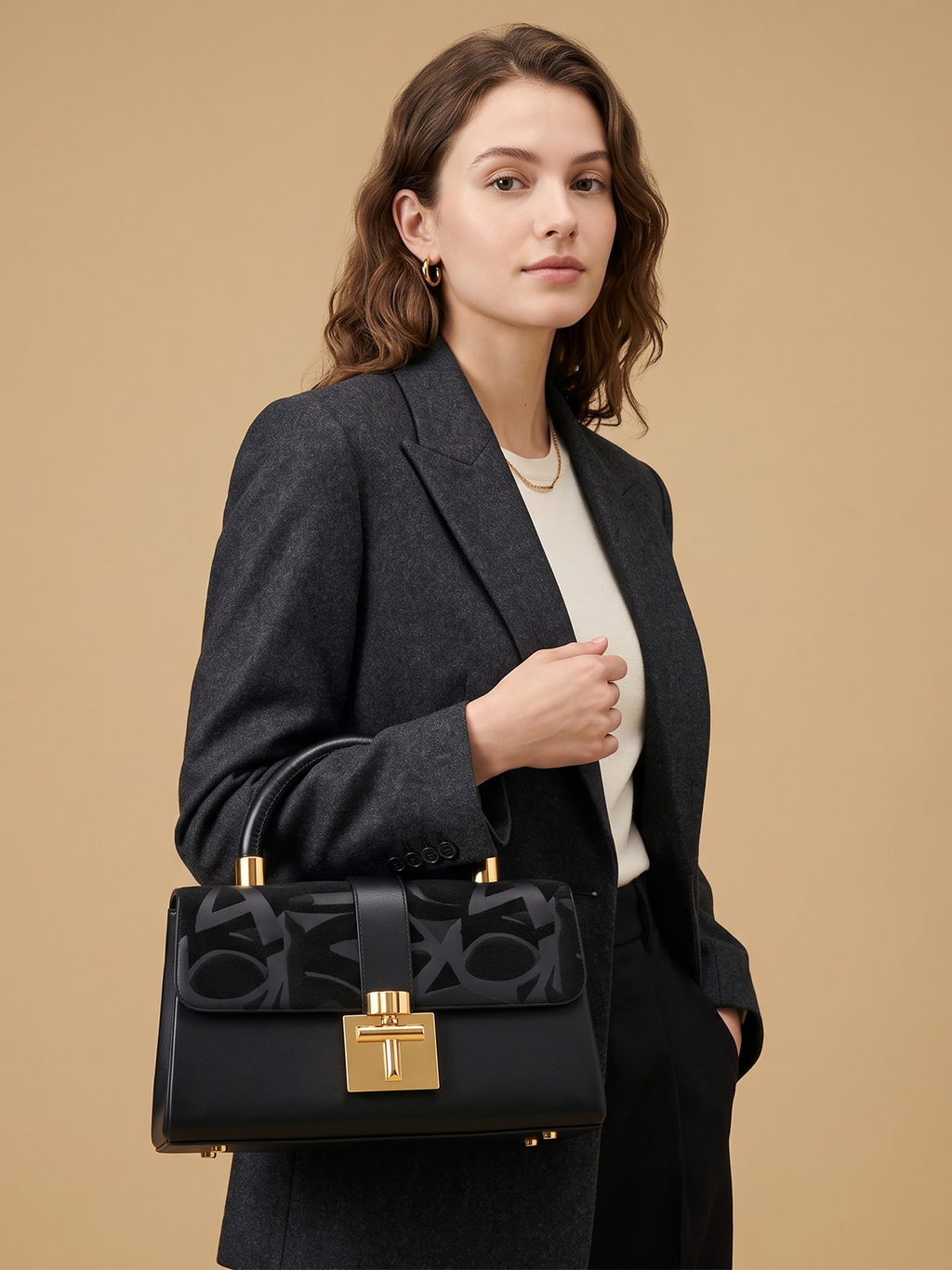 Black Textured Flap Bag | BAGZZ025