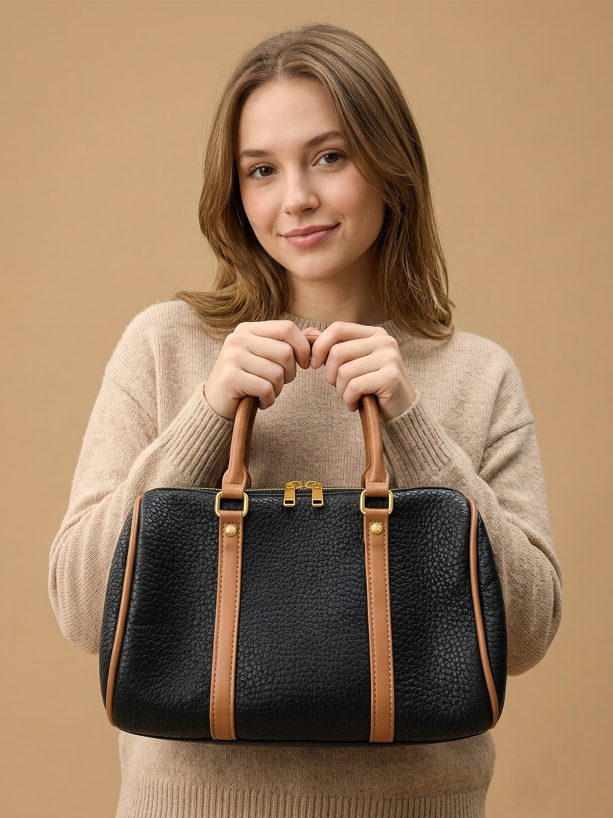 Black and Brown Structured Tote | BAGZZ045