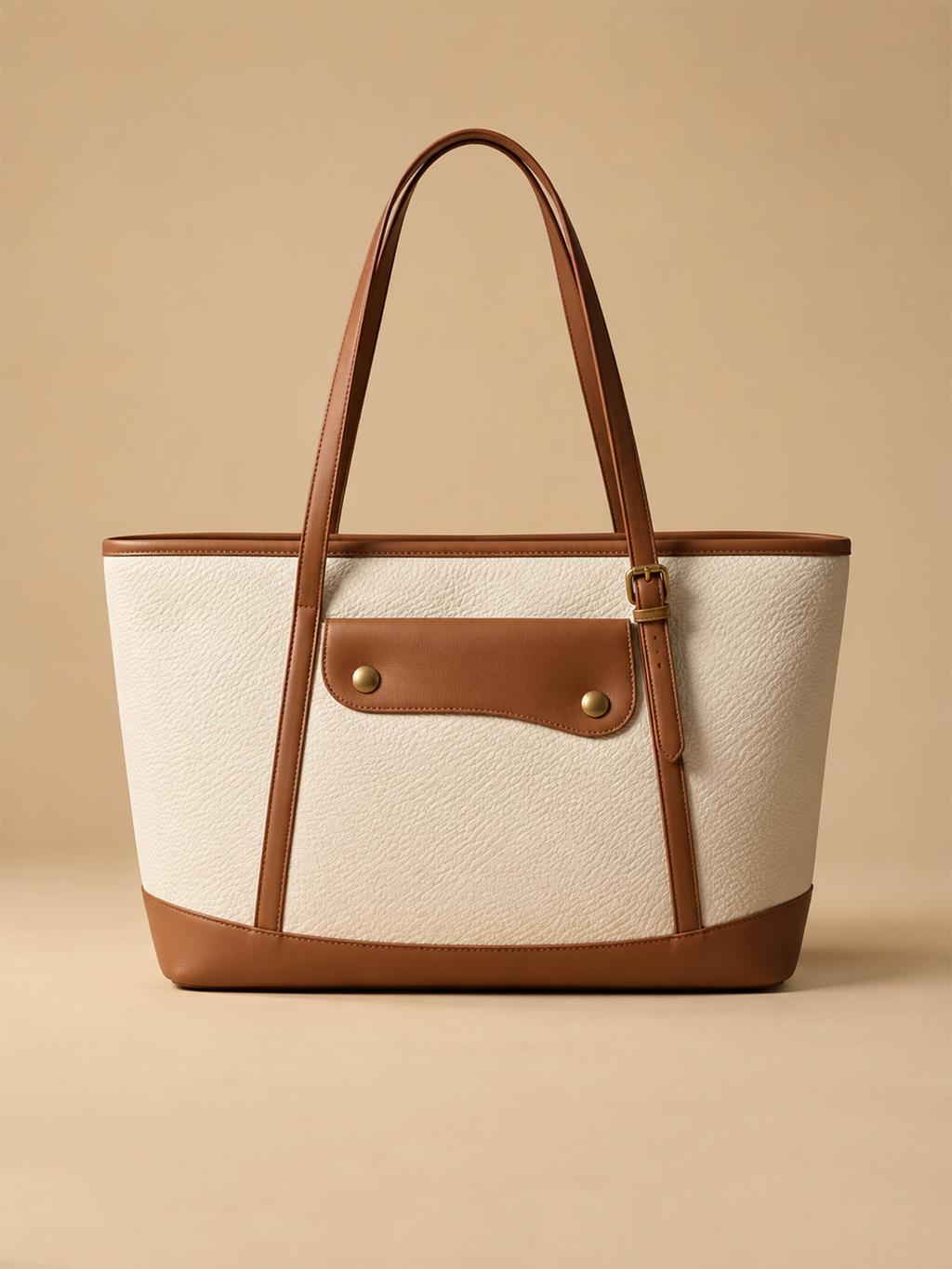 Cream and Brown Panel Tote | BAGZZ019