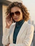 Gold and Brown Gradient Oversized Rimless Shield Sunglasses with Top Bar