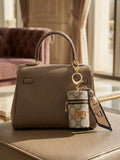Gray patterned cylindrical mini pouch with scarf tail Keychain | KCIN153