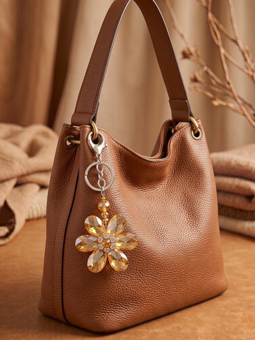 Amber yellow crystal flower Keychain | KCIN19