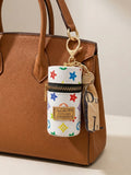 White cylindrical mini pouch with colorful star pattern Keychain | KCIN152
