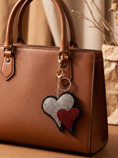 Black and red double heart charm Keychain | KCIN171