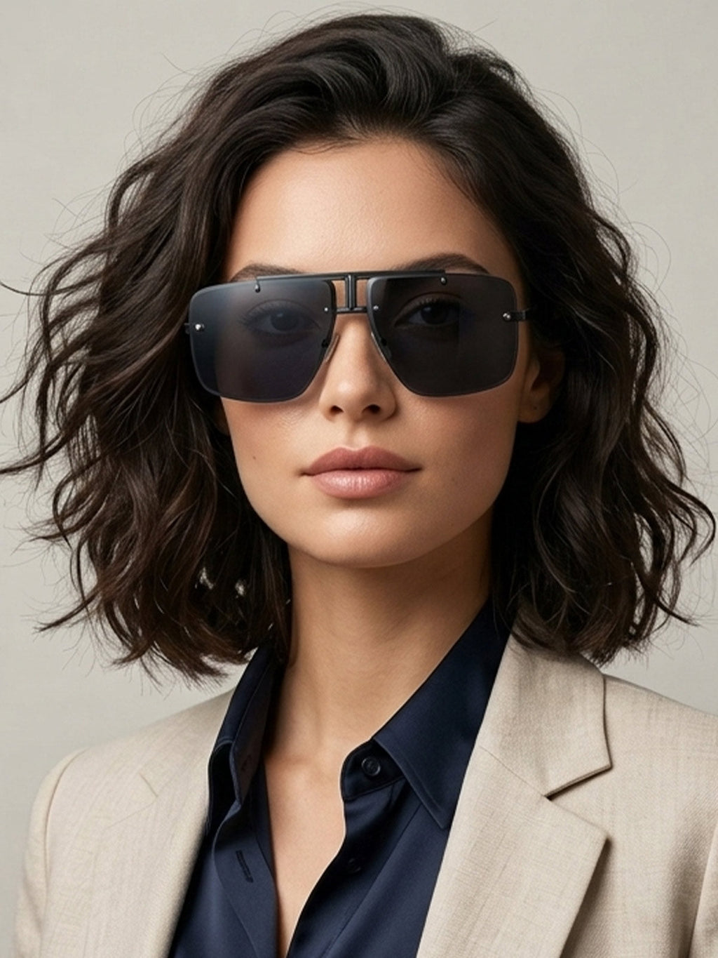Matte Black Oversized Rimless Shield Sunglasses with Top Bar