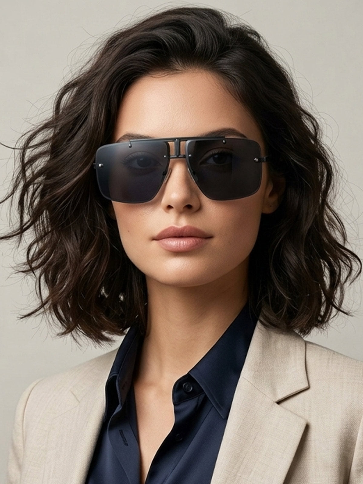 Matte Black Oversized Rimless Shield Sunglasses with Top Bar