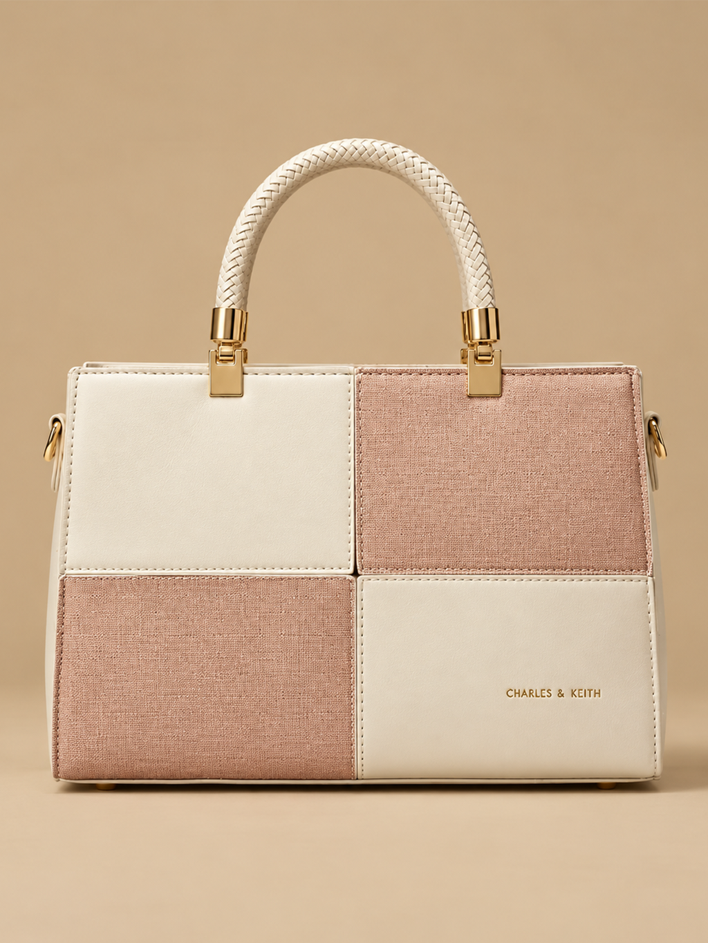 Beige and Pink Color-Block Tote | BAGZZ051