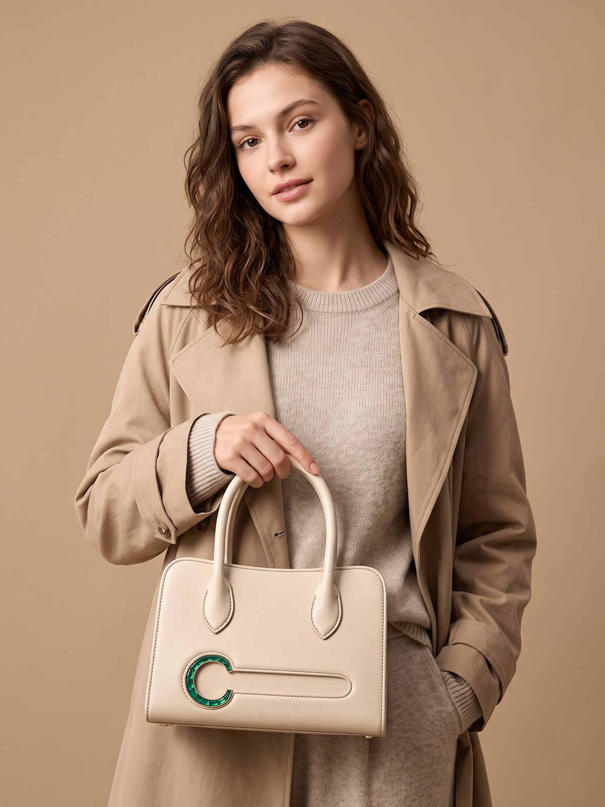 Cream Structured Top-Handle Bag | BAGZZ033