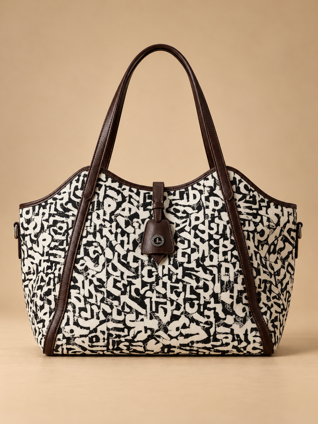 Black and Cream Printed Tote | BAGWZ024