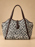 Black and Cream Printed Tote | BAGWZ024