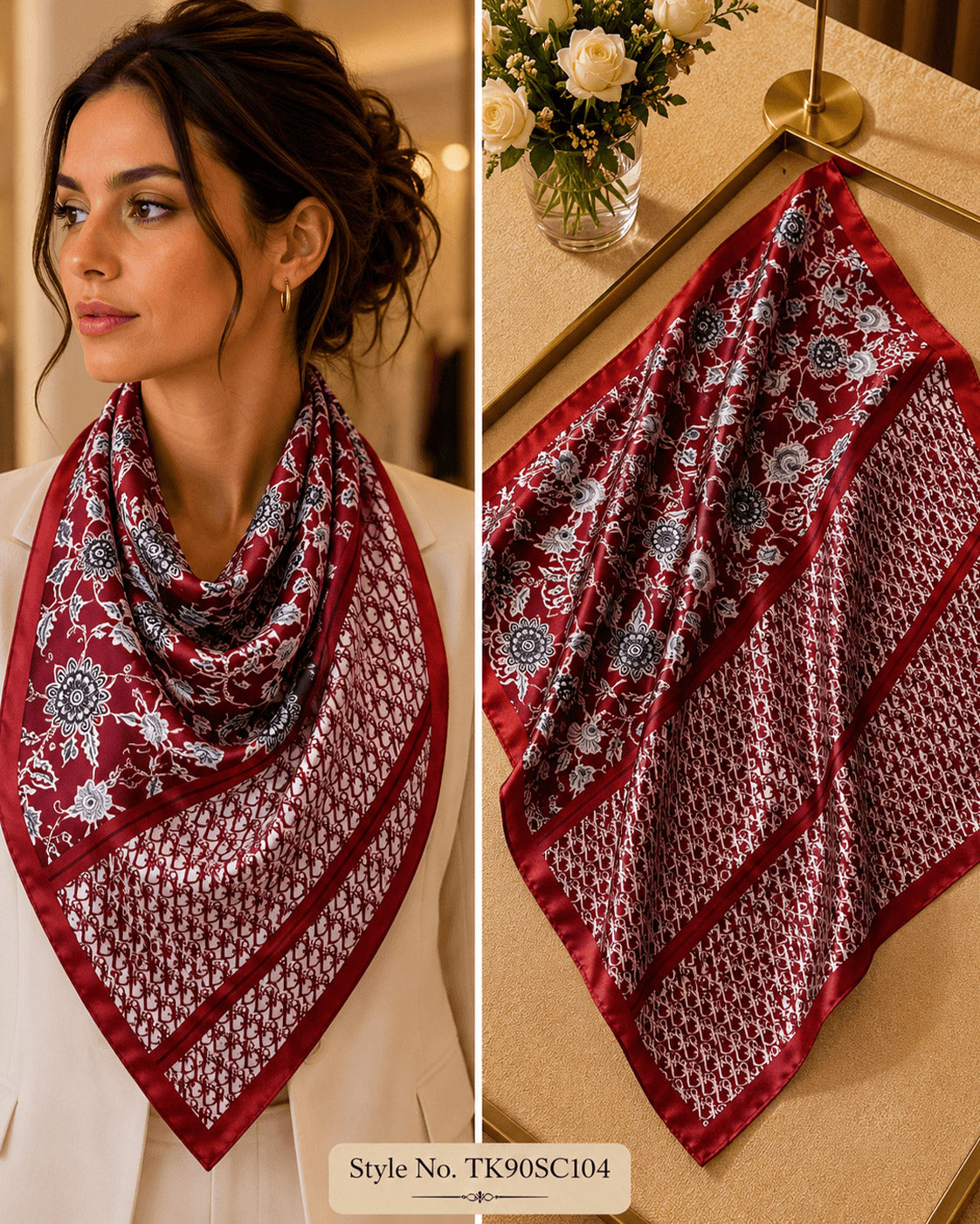 Burgundy Heritage Floral Printed Scarf