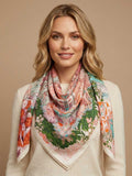 Square Architectural Pavilion and Floral Garden Scarf with Light Border Frame