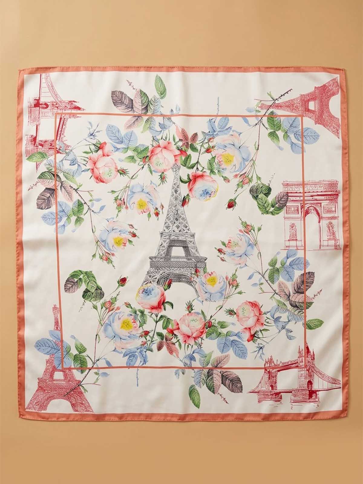 Floral and Landmark-inspired Scarf in Blush Pink, Sage & Ivory – TK90SC137