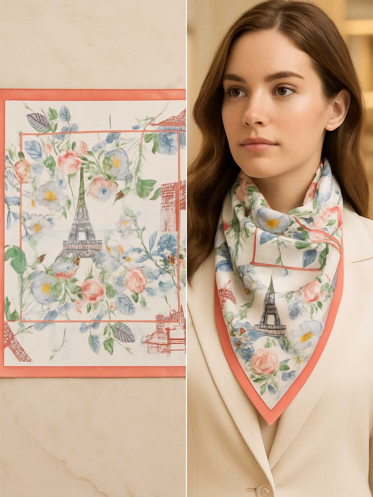 Floral and Landmark-inspired Scarf in Blush Pink, Sage & Ivory – TK90SC137