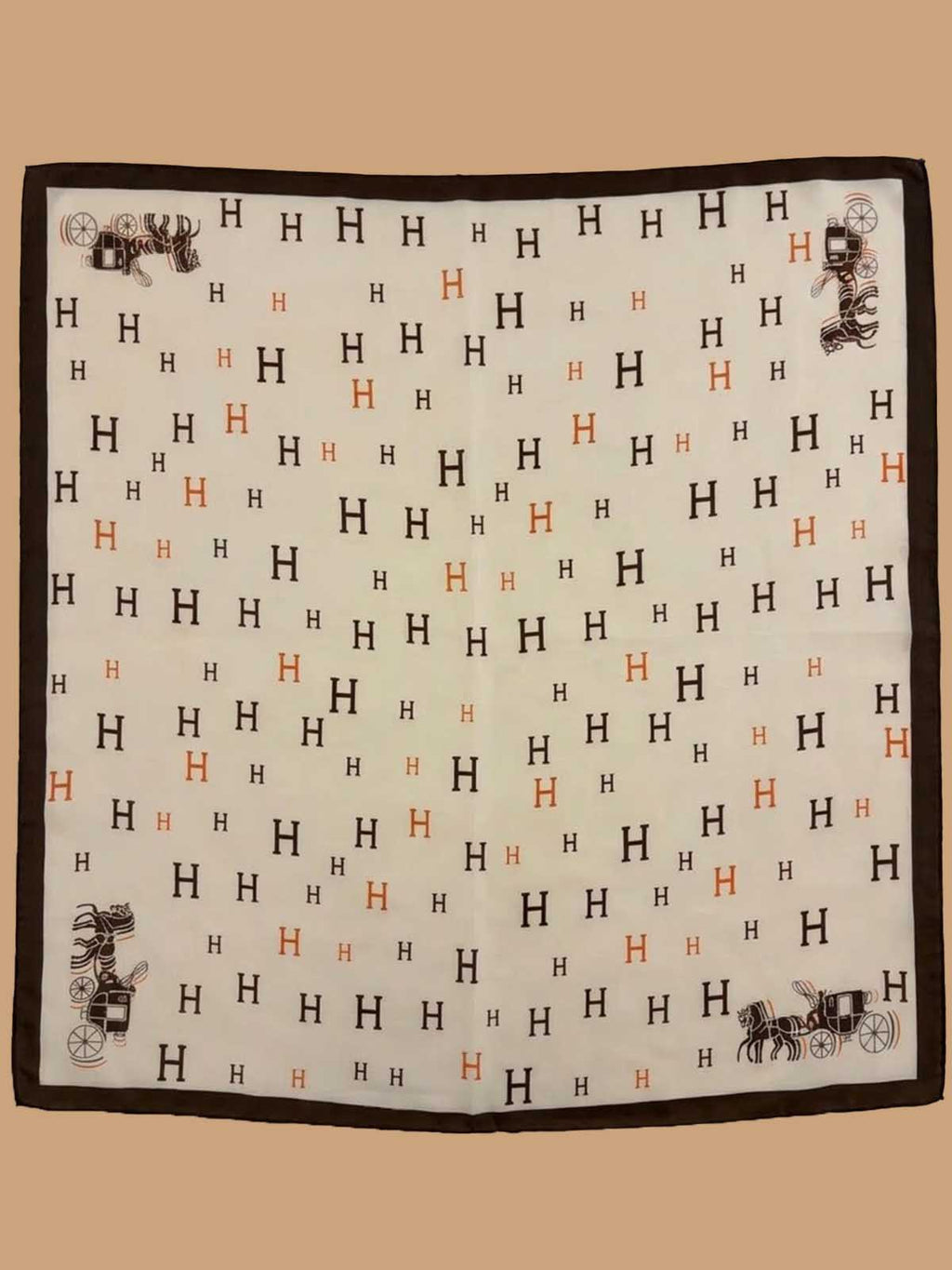 Square Cream Typographic Scarf with Contrast Corner Carriage Motifs