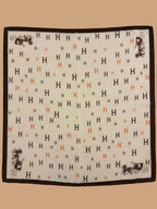 Square Cream Typographic Scarf with Contrast Corner Carriage Motifs