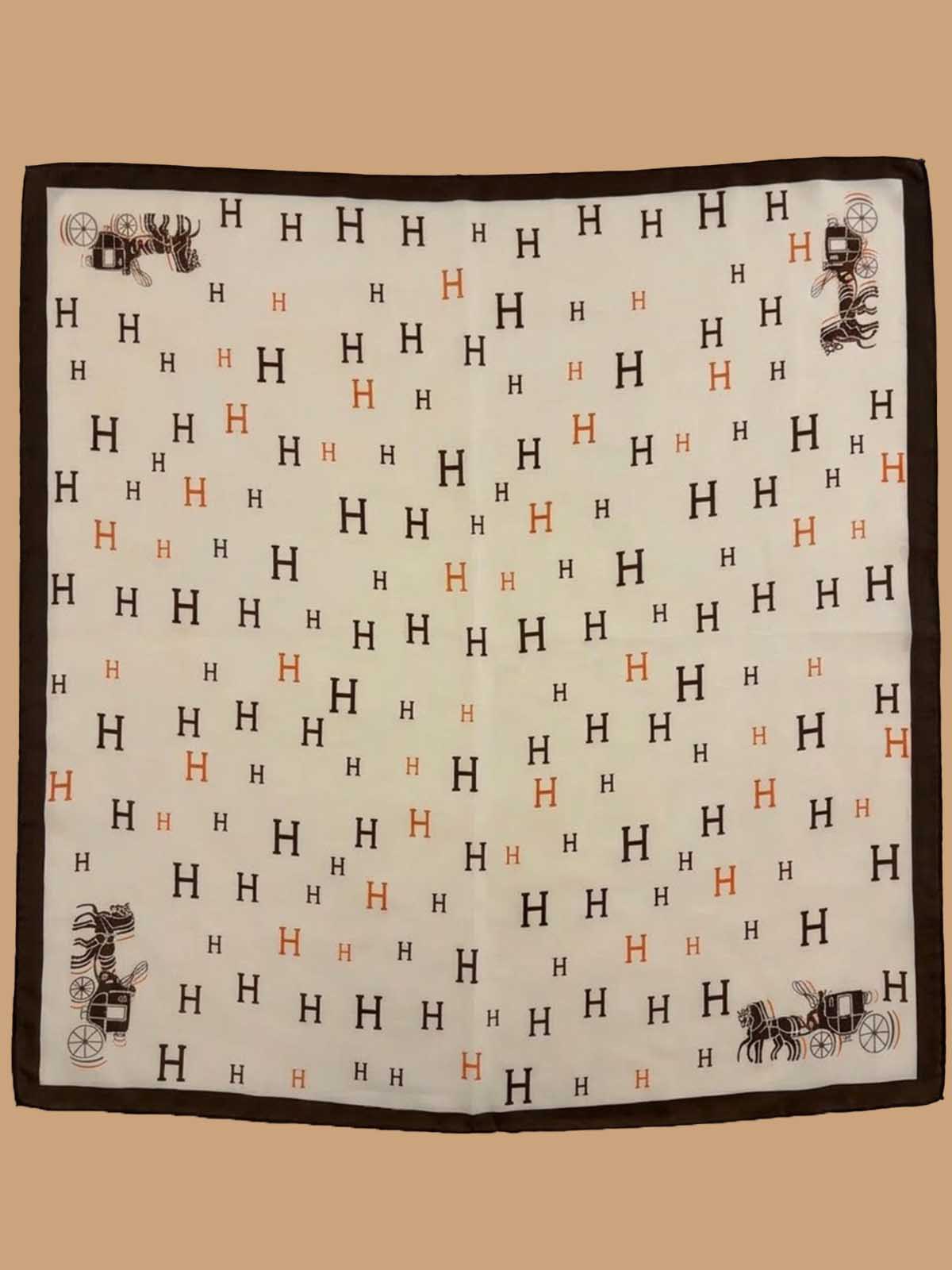 Square Cream Typographic Scarf with Contrast Corner Carriage Motifs