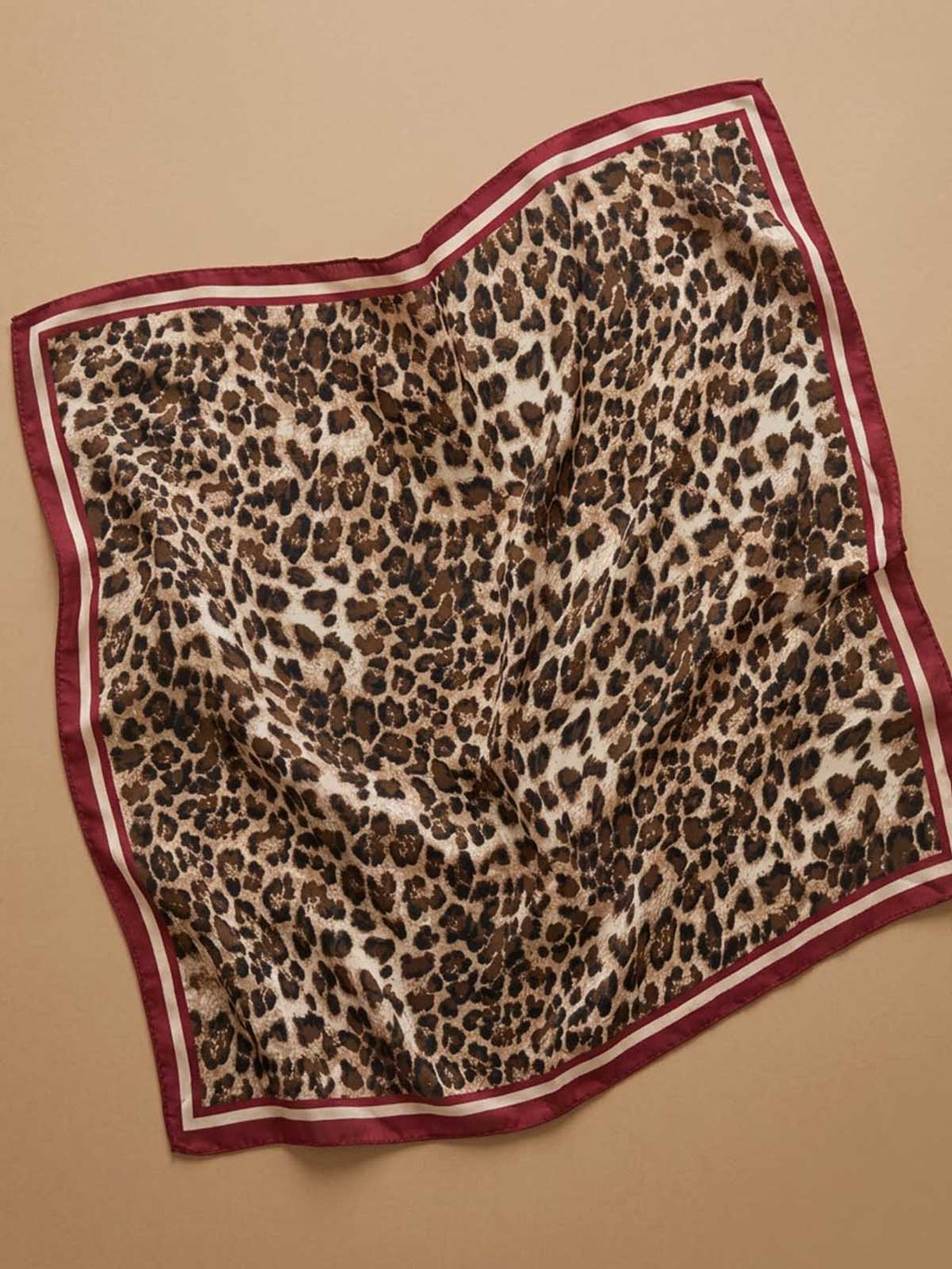 Leopard with Contrast Border Scarf in Tan, Black & Burgundy – TK90SC143
