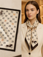 Square Cream Typographic Scarf with Contrast Corner Carriage Motifs