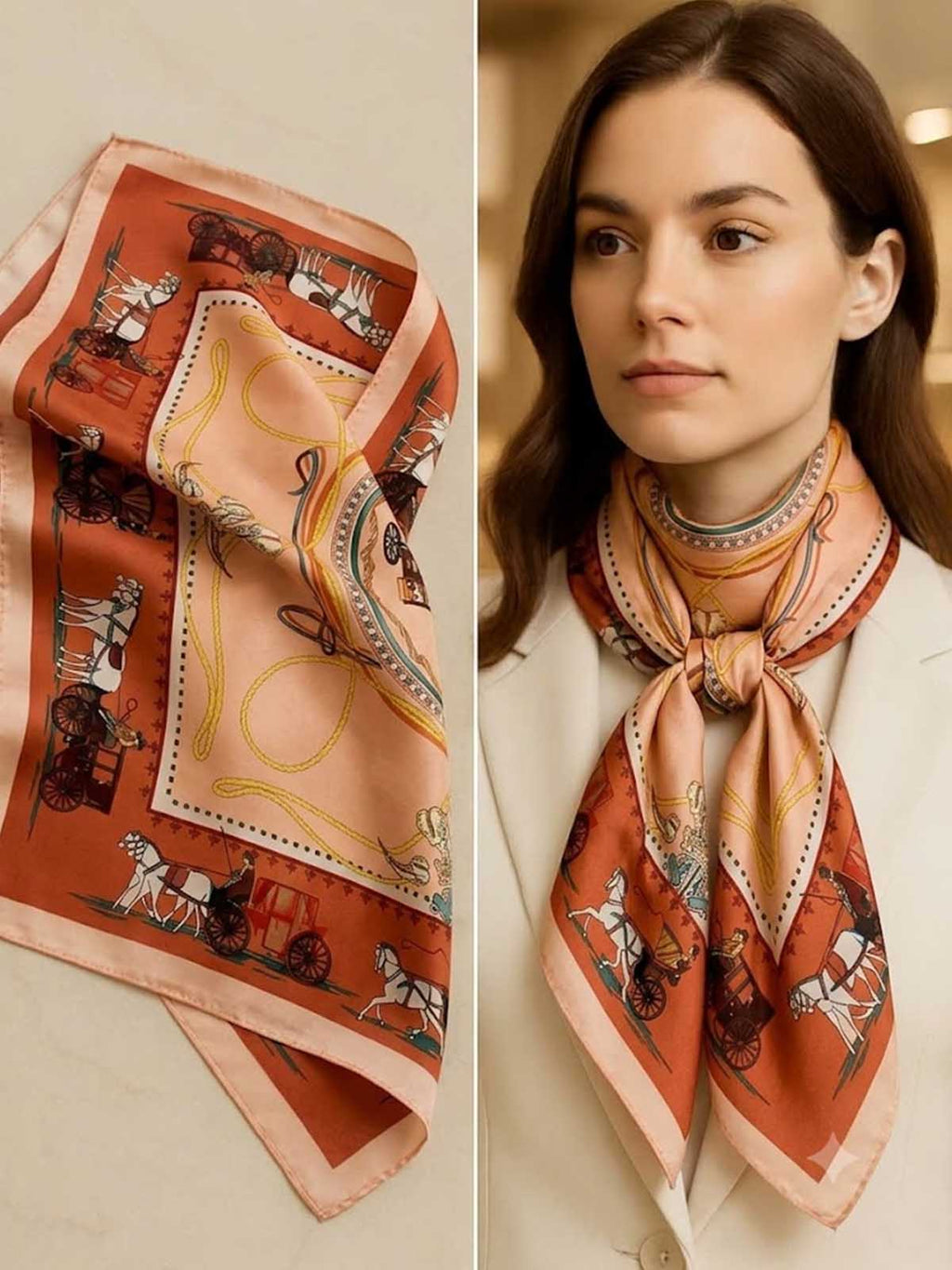 Ornate Framed Medallion Scarf in Rust, Tan & Cream – TK90SC092