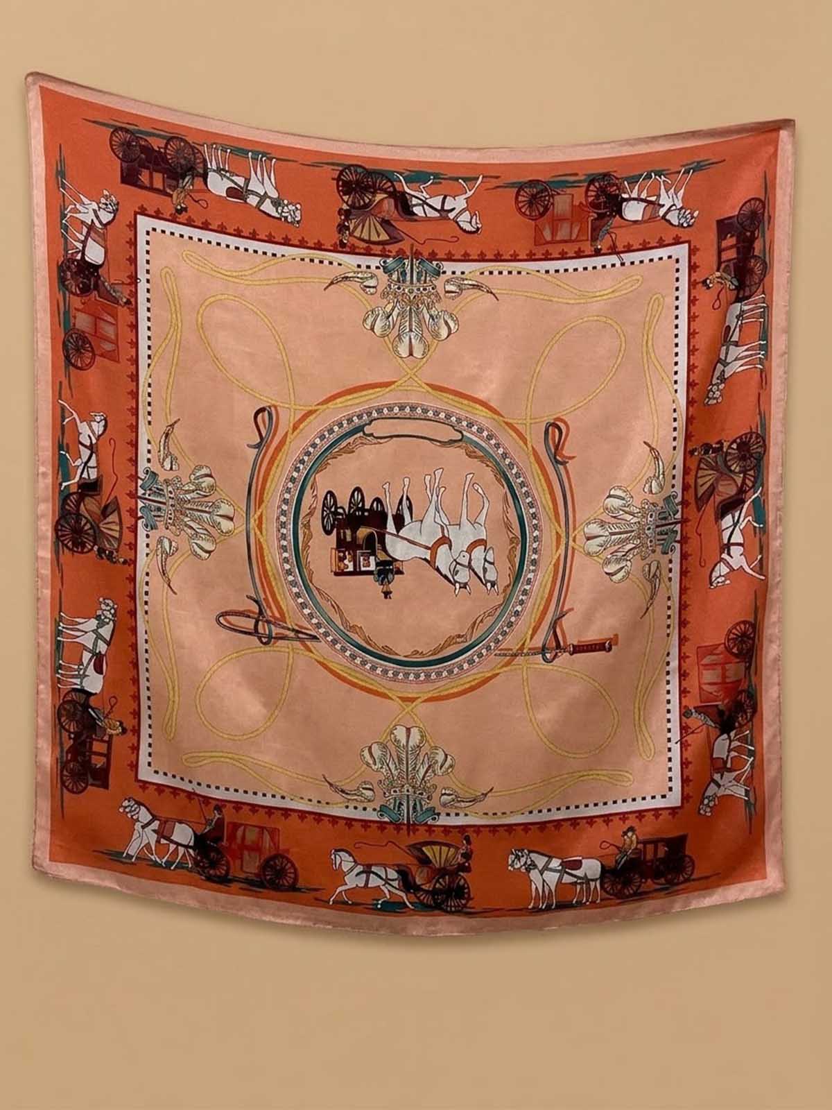 Ornate Framed Medallion Scarf in Rust, Tan & Cream – TK90SC092