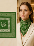 Framed Logo-style Center Panel Scarf in Green & Ivory – TK90SC120