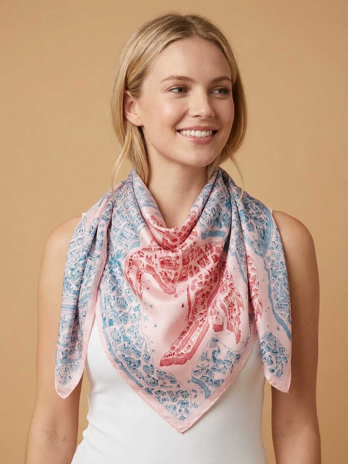 Scenic Portrait-inspired Scarf in Dusty Blue, Rose Pink & Ivory – TK90SC156