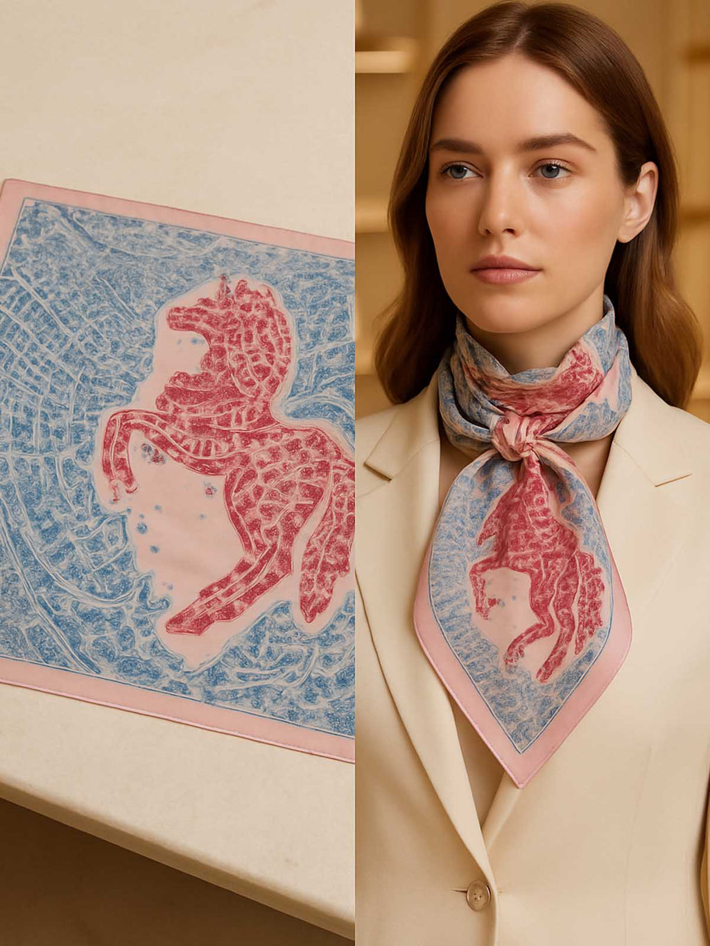 Scenic Portrait-inspired Scarf in Dusty Blue, Rose Pink & Ivory – TK90SC156