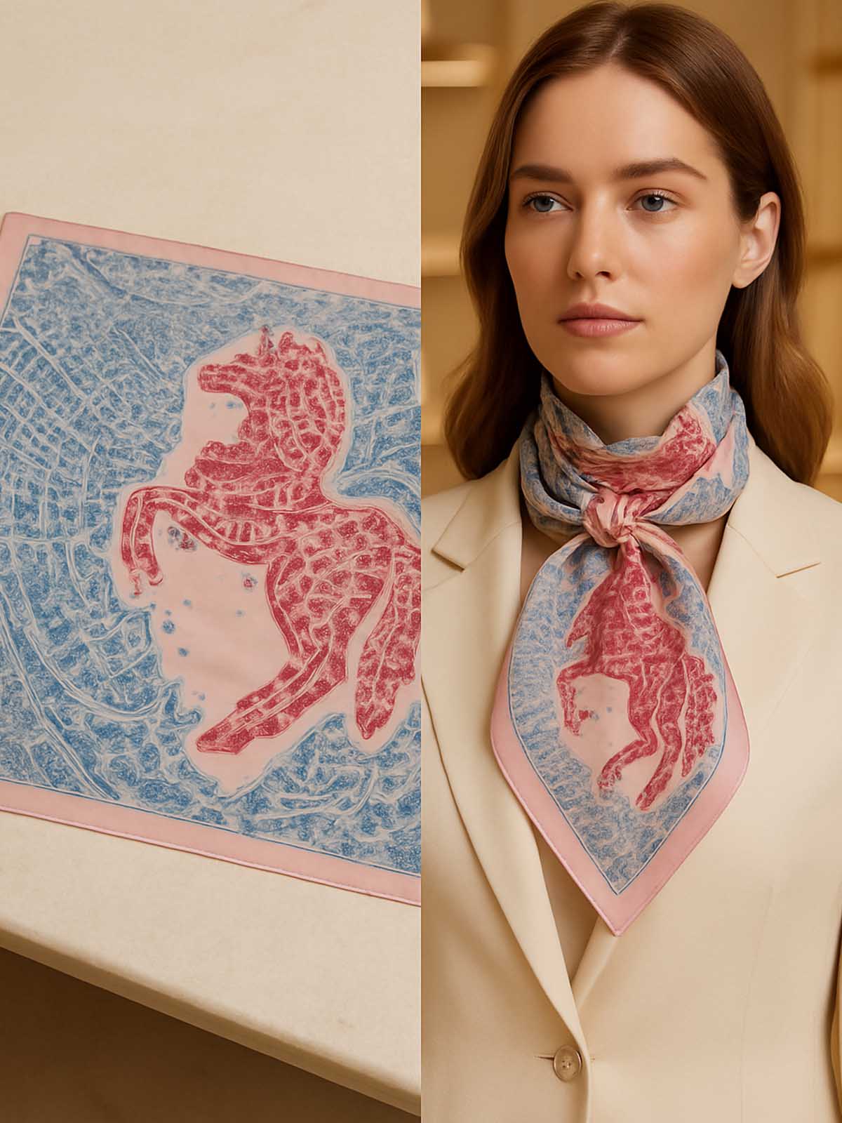 Scenic Portrait-inspired Scarf in Dusty Blue, Rose Pink & Ivory – TK90SC156