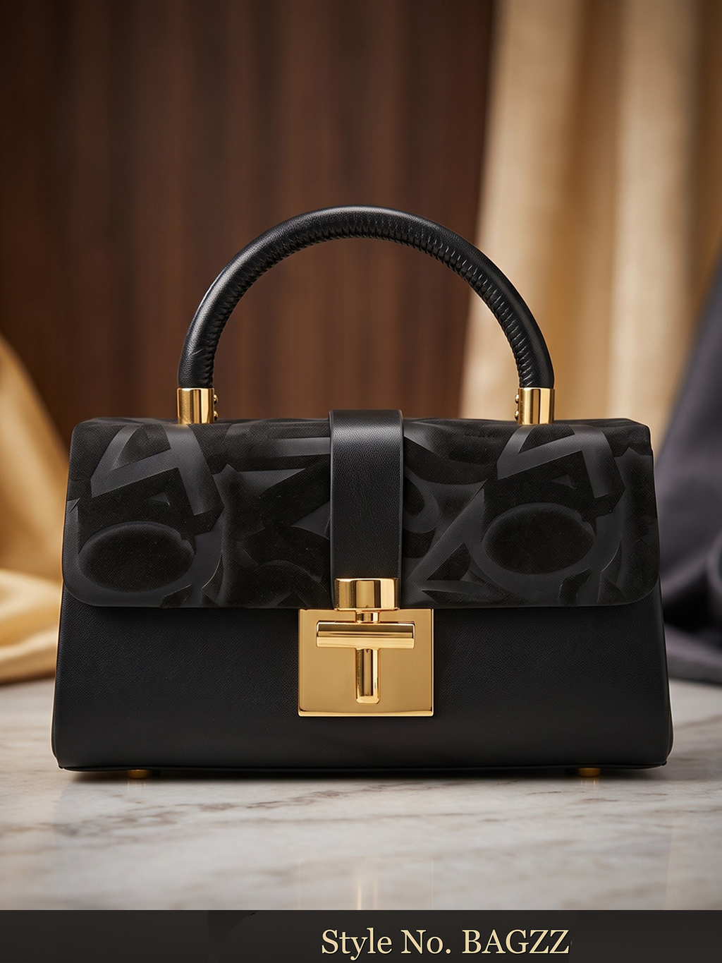 Black Textured Flap Bag | BAGZZ025