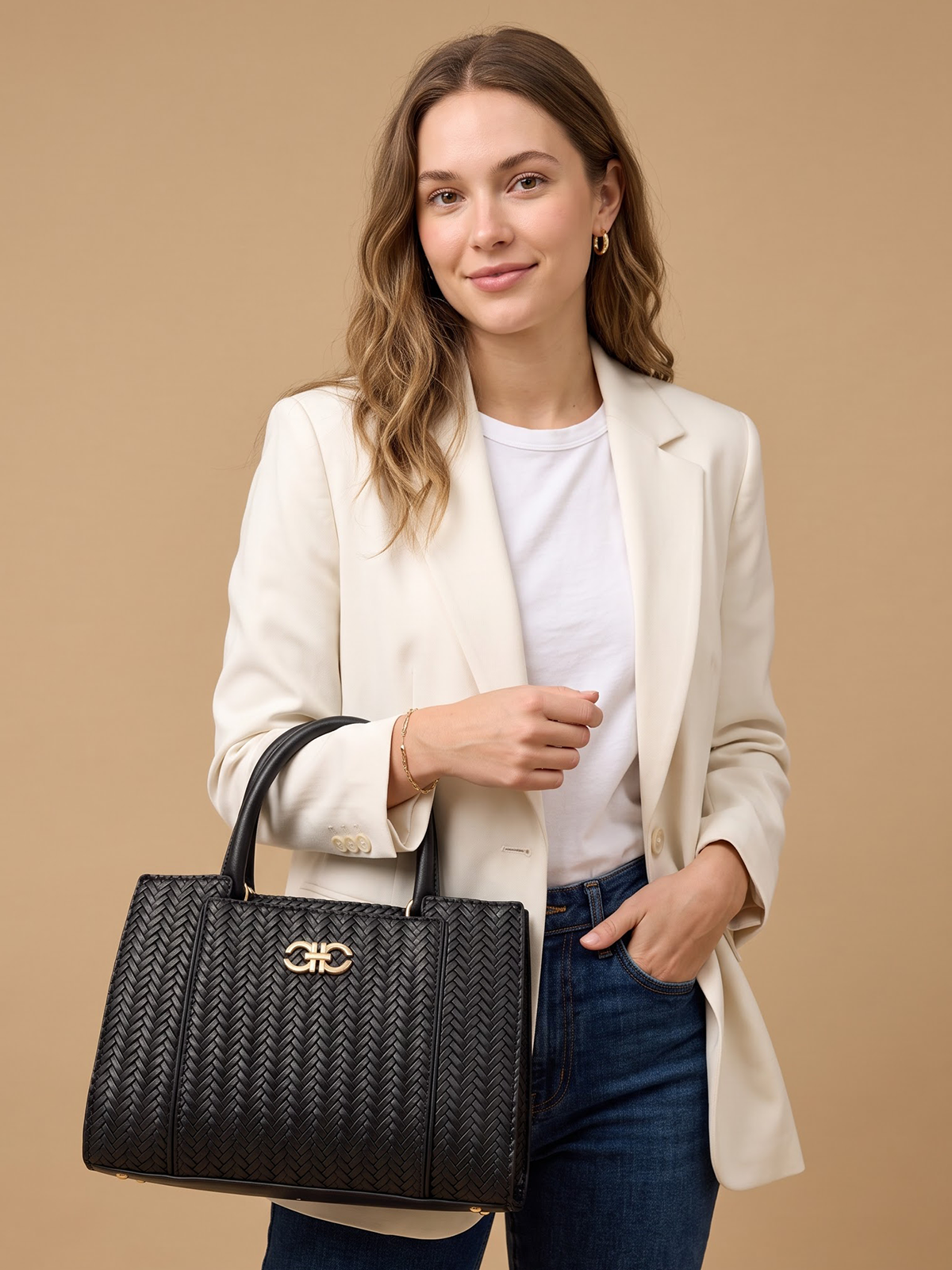 Dark Brown Textured Handbag | BAGWZ031